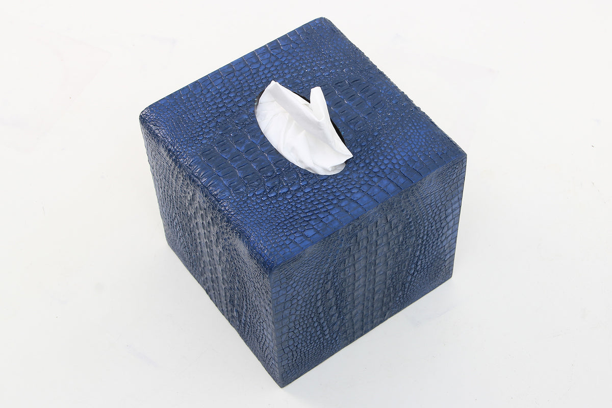 Blue Tissue Box Holder in Crocodile