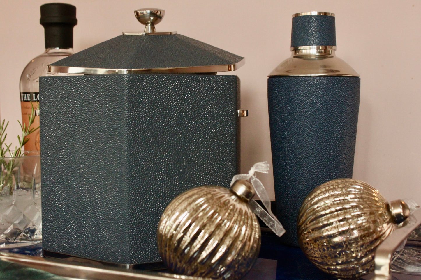 Cocktail Shaker in Nile Blue Shagreen