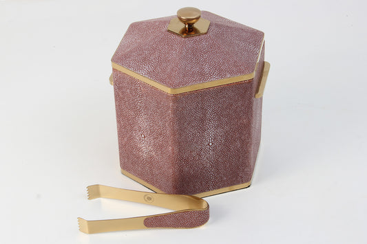 Coral Shagreen ice bucket with brass accents