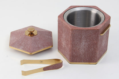 Coral Shagreen ice bucket with lid