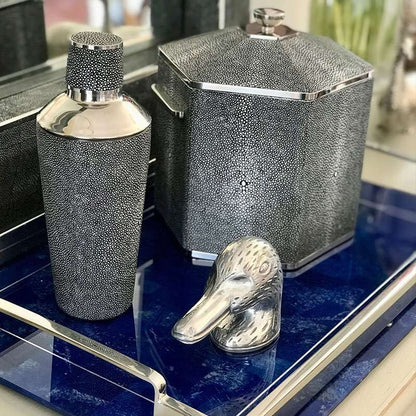 Cocktail shaker and Ice ucket in charcoal shagreen