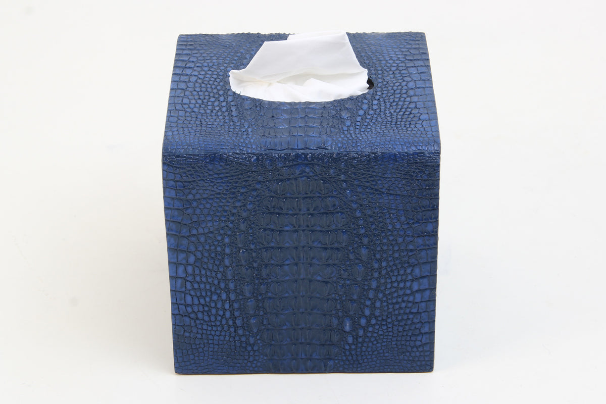 Blue Tissue Box Holder in Crocodile