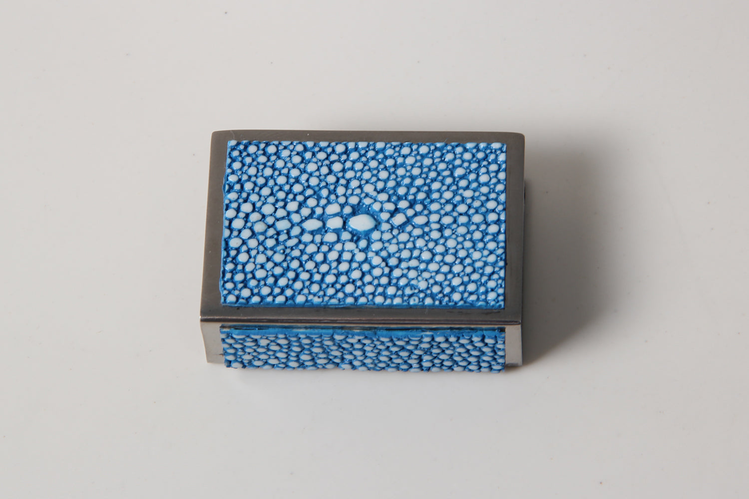 Luxury matchbox holder in blue faux shagreen