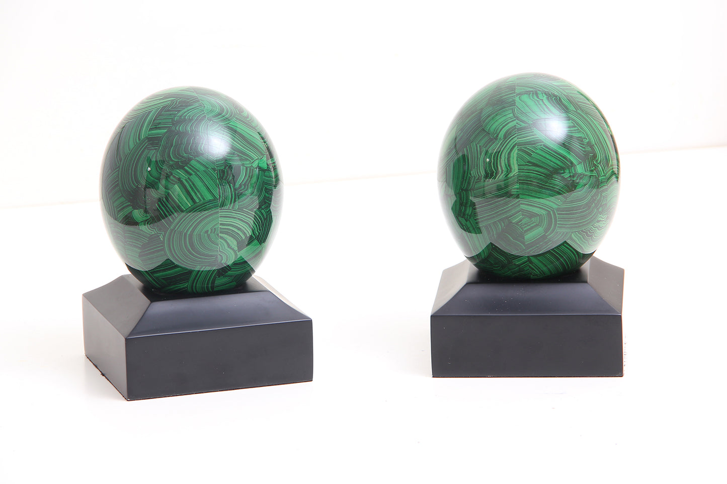 Pair of Malachite Ostrich Egg Bookends by Forwood dersign