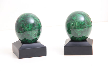 Pair of Malachite Ostrich Egg Bookends by Forwood dersign