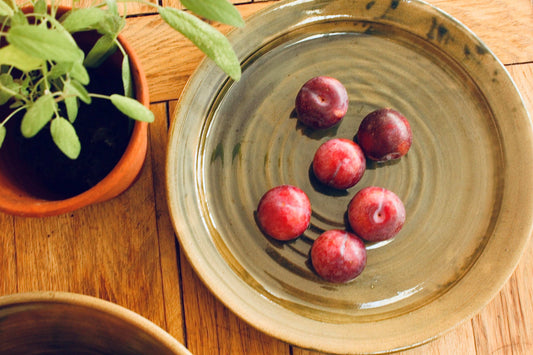 Handmade Persian Green stoneware platter, dsplay plate