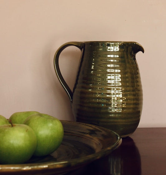 Handmade Persian Green stoneware water jug