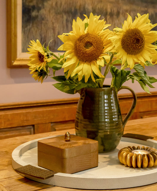 Round Tray in Linen white shagreen by Rachel Winham