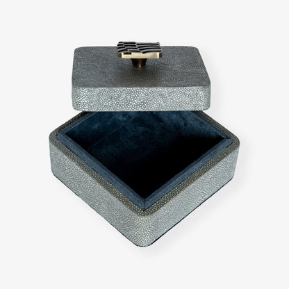 Trinket box treasure box in soft green shagreen with suede lining