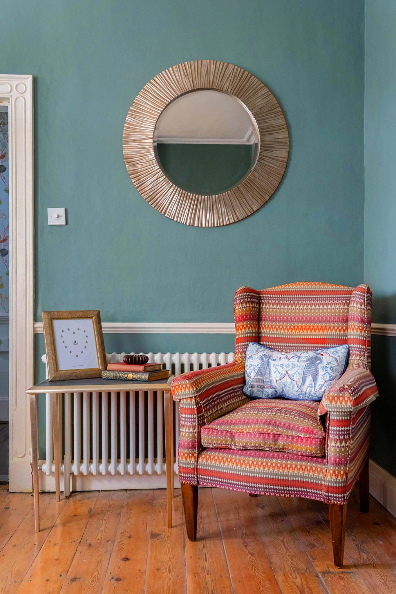 A round antique silver wall mirror Hall mirror