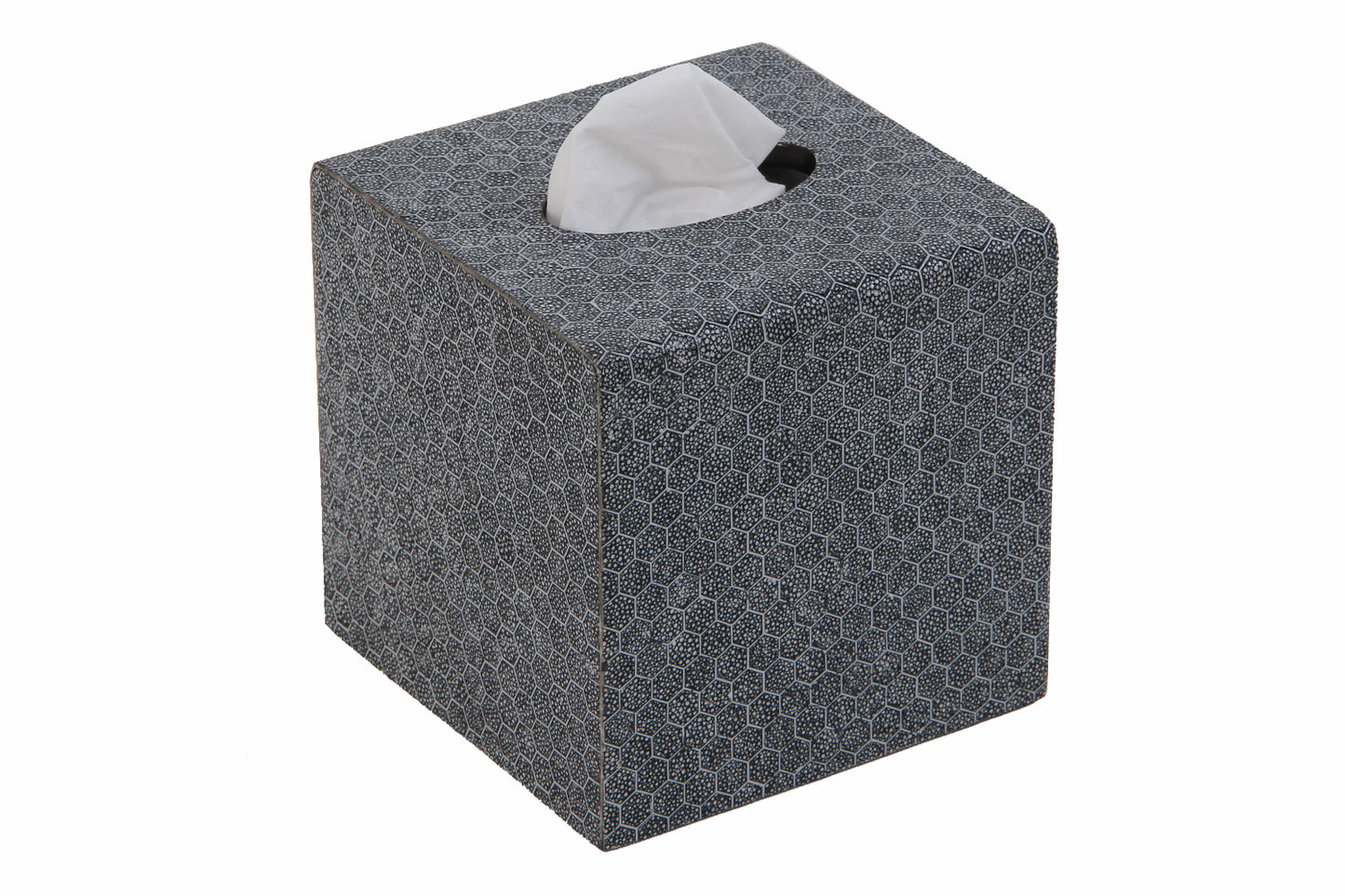 The Hex Tissue Box in Charcoal Shagreen