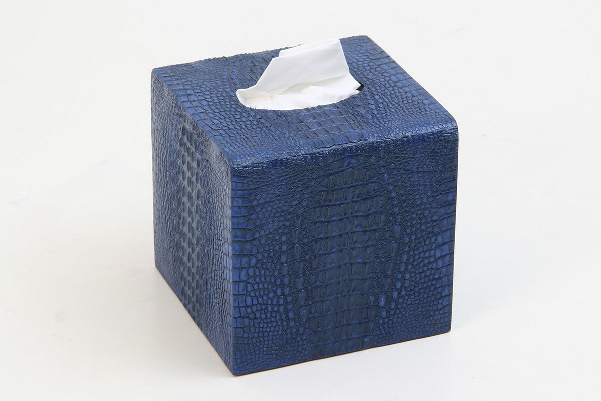 Blue Tissue Box Holder in Crocodile