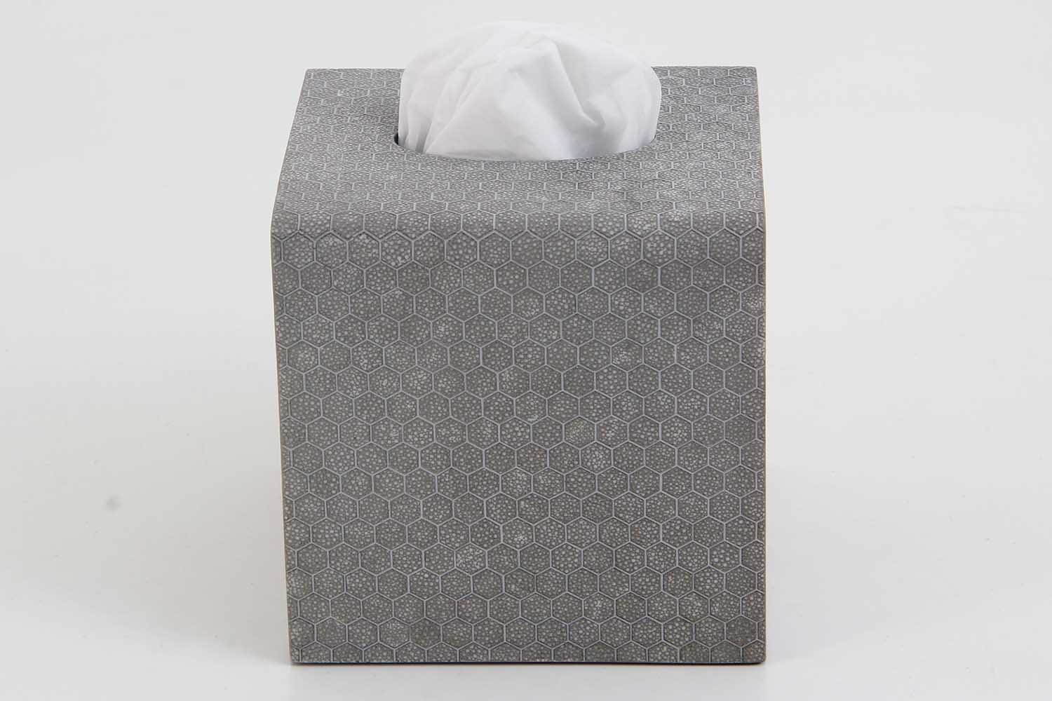 Stylish square tissue box holder in tactile barley shagreen