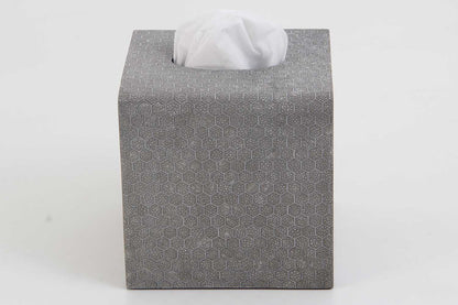 Stylish square tissue box holder in tactile barley shagreen