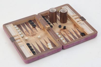 travel backgammon set pink shagreen