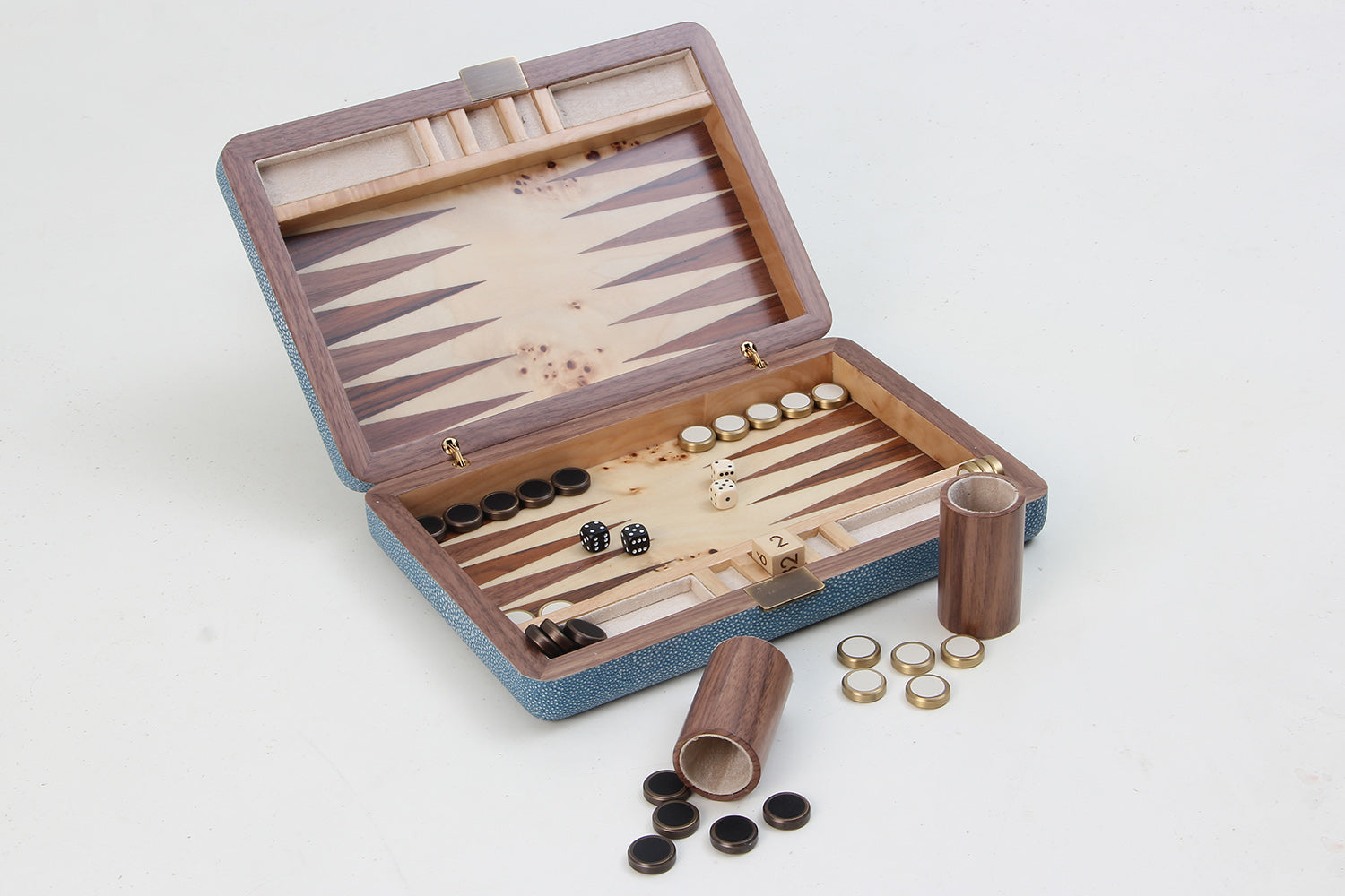 Travel Backgammon board Blue Shagreen