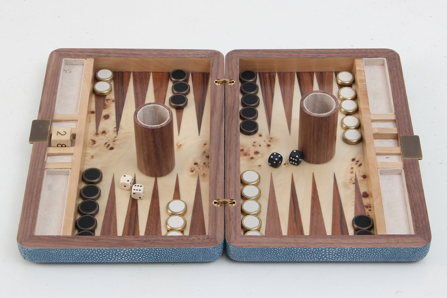 Travel Backgammon board Blue Shagreen Forwood Design