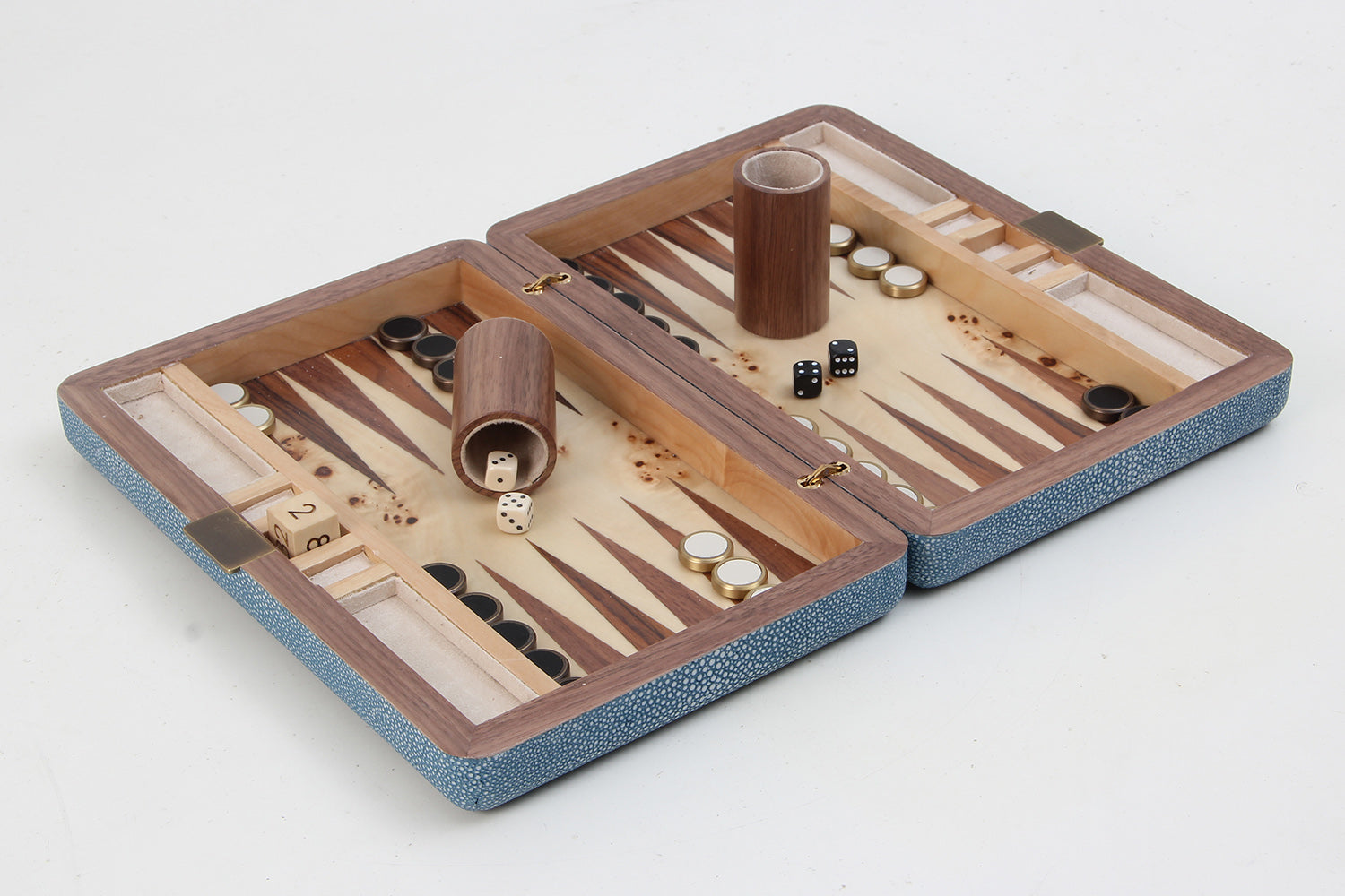 Travel Backgammon set Blue Shagreen