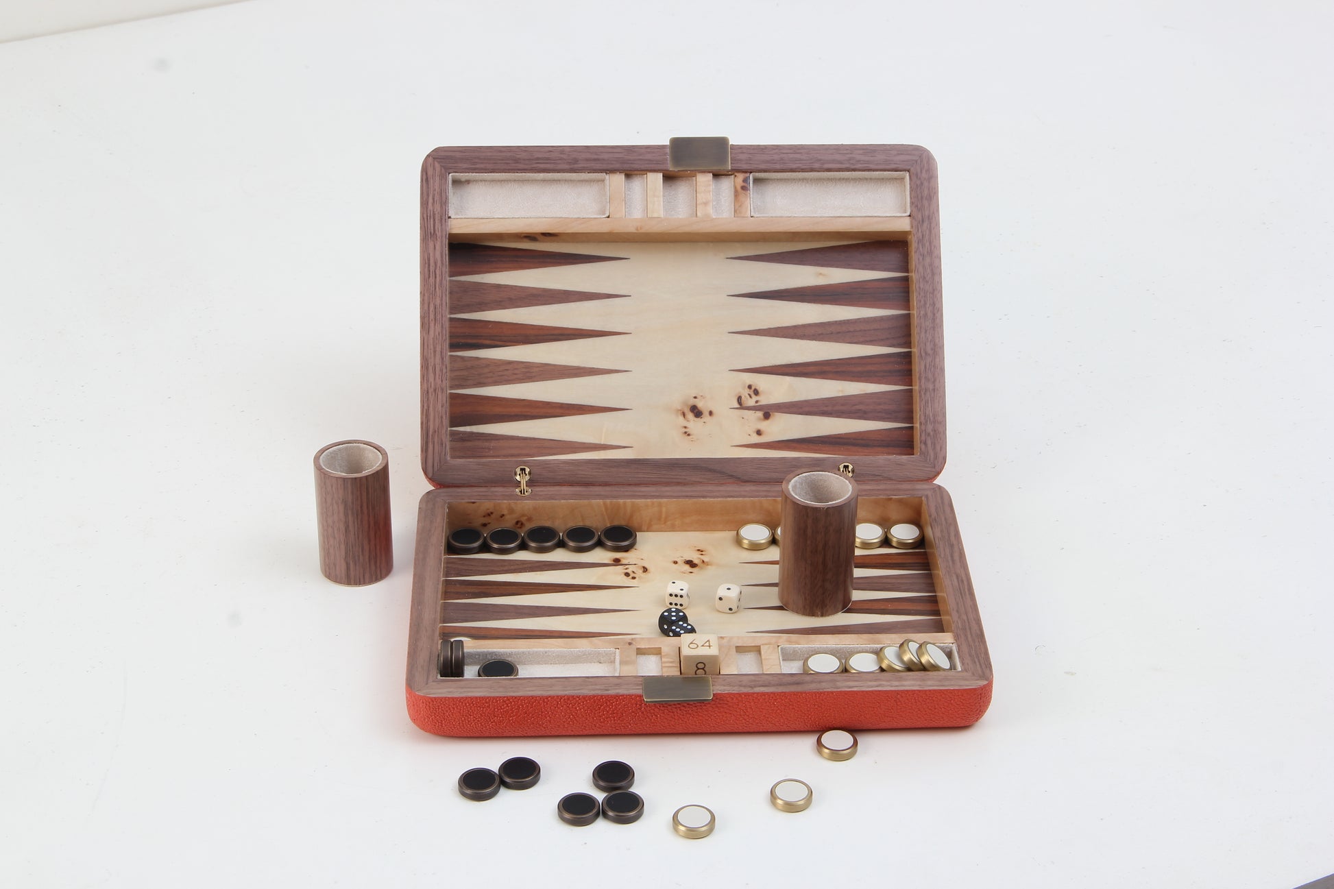 Travel backgammon set orange Luxury shagreen