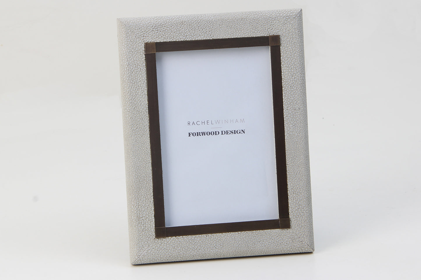 Luxury white photo frame designed by Rachel Winham with faux shagreen finish