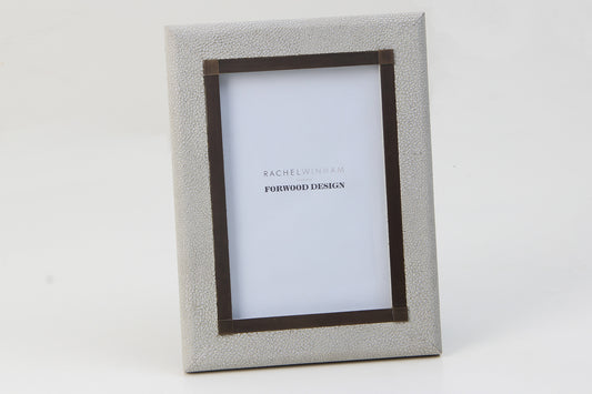 Luxury white photo frame designed by Rachel Winham with faux shagreen finish