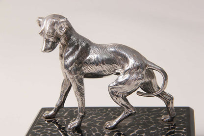 Adorable Dog-table-sculpture in cast stainless steel