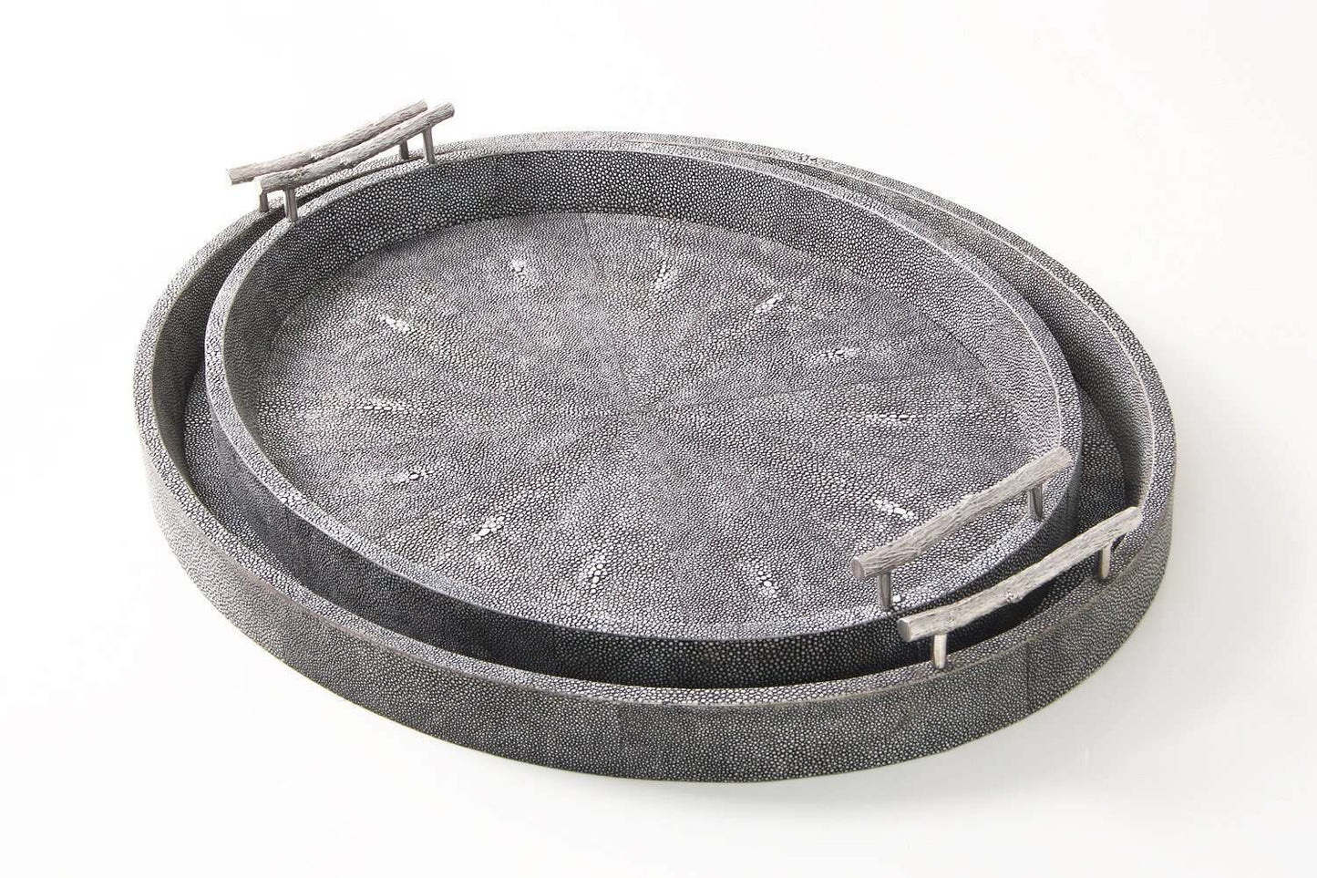 Oval Serving Tray in Charcoal Shagreen