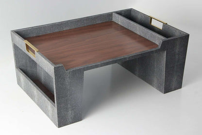Bed tray in charcoal shagreen