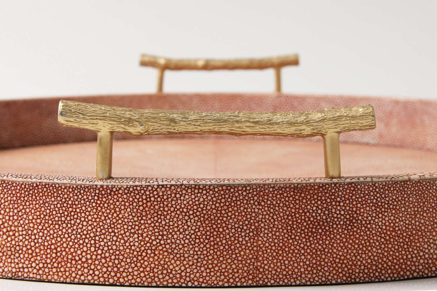 Oval Serving Tray in Coral Shagreen