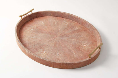 Oval Serving Tray in Coral Shagreen