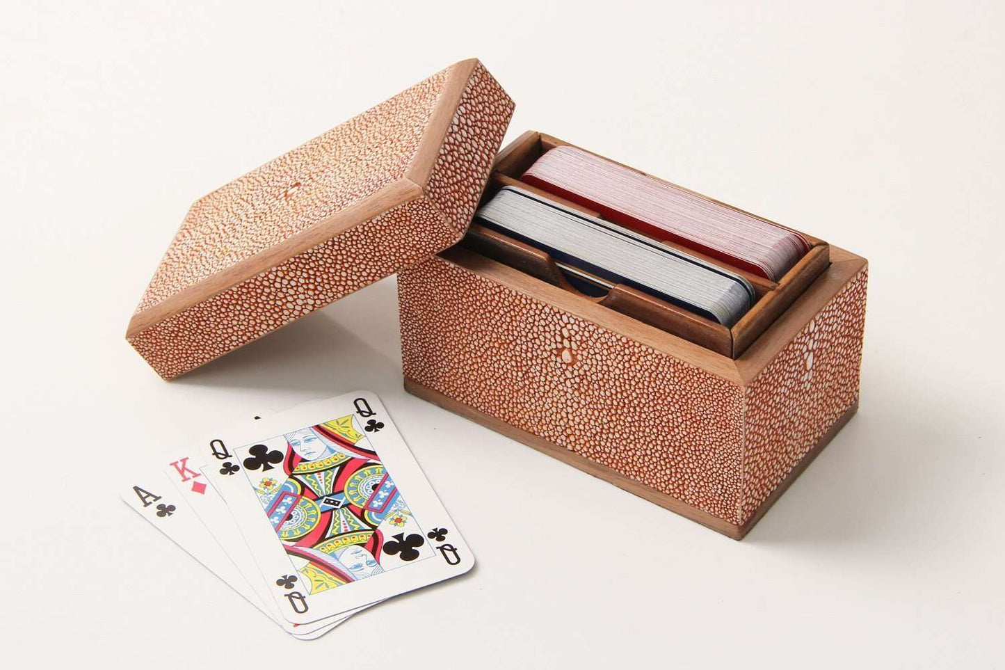 Playing Card Box in Coral Shagreen