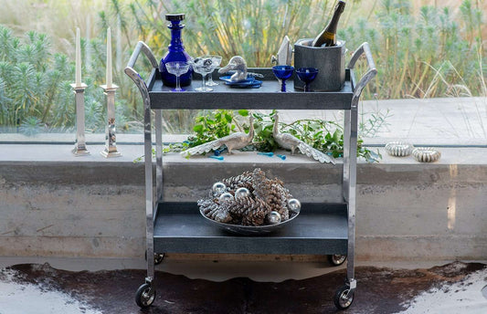 Drinks trolley grey shagreen bar cart