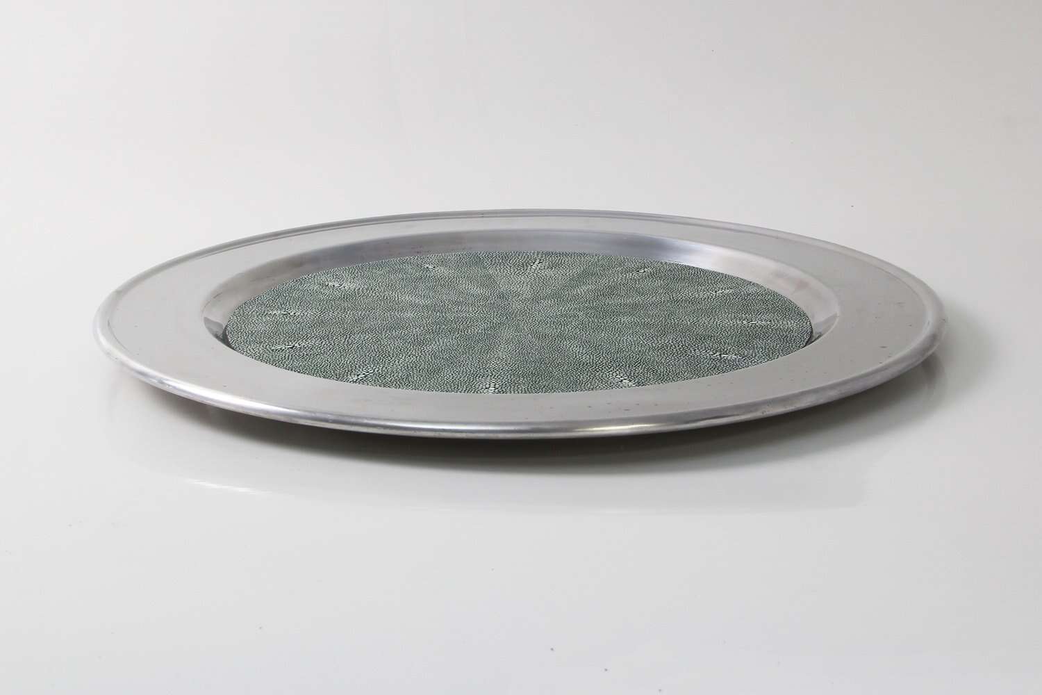 Round serving tray Green shagreen serving tray