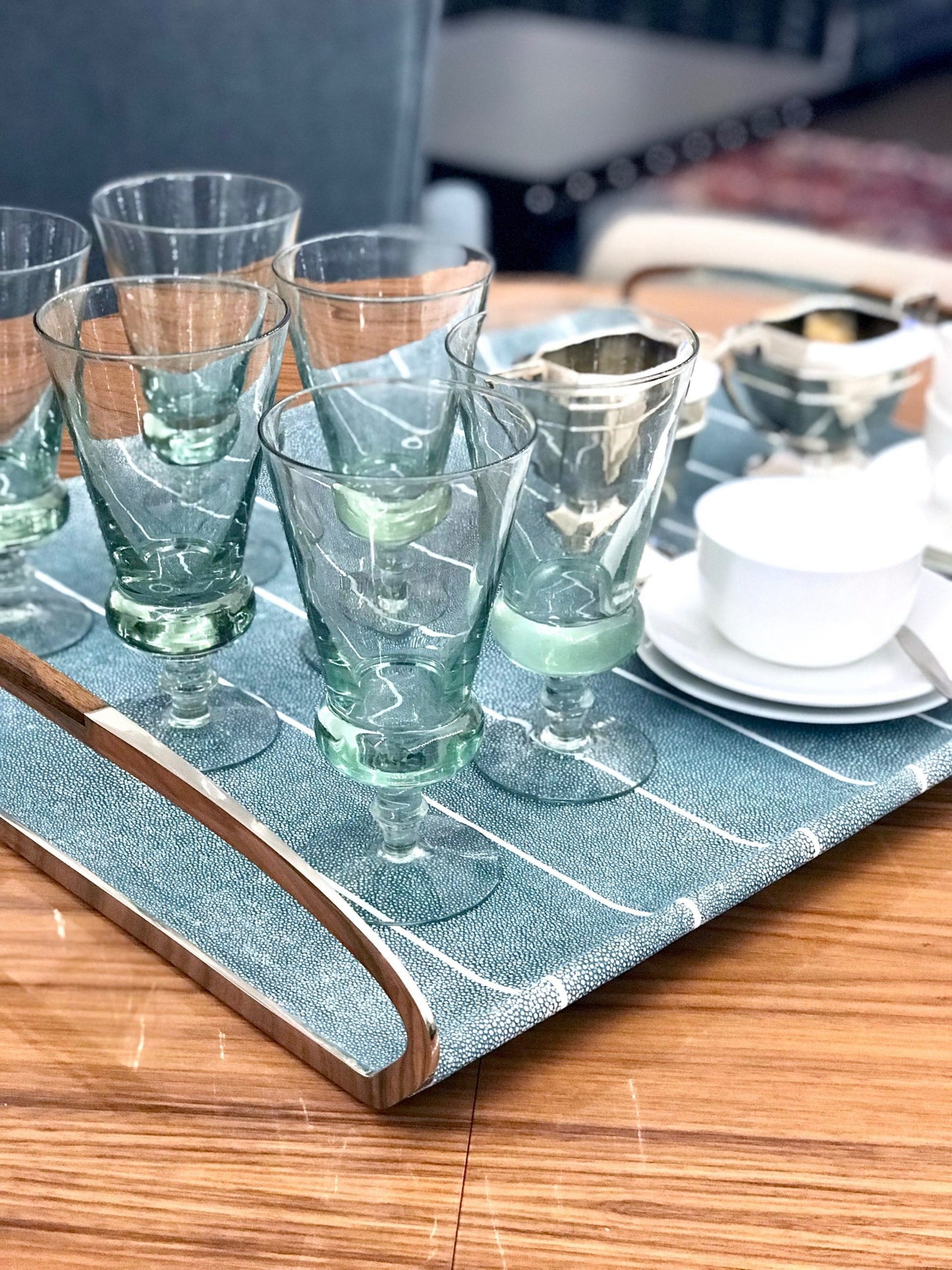 Jules Serving & Drinks Trays in Teal Shagreen