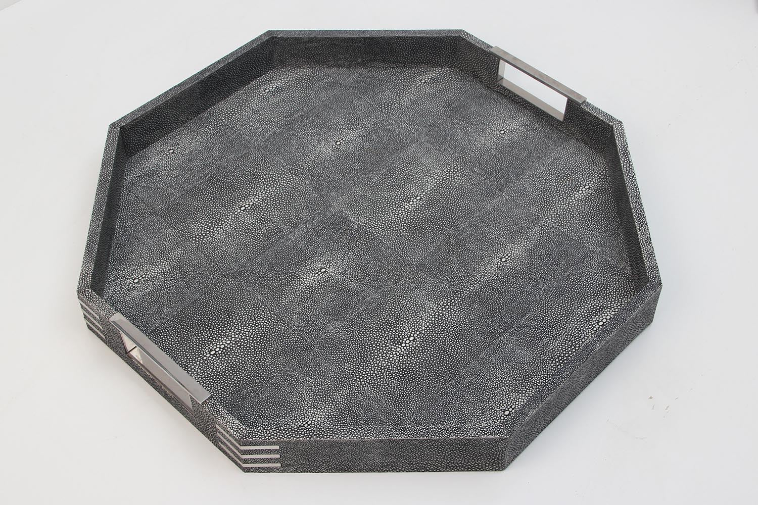 Grey shagreen serving tray Forwood Design Drinks tray