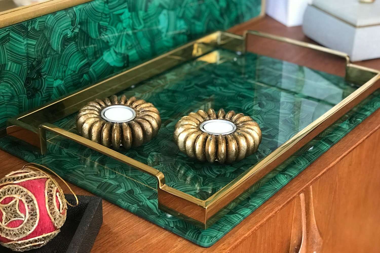 Malachite gold drinks tray serving tray and display tray