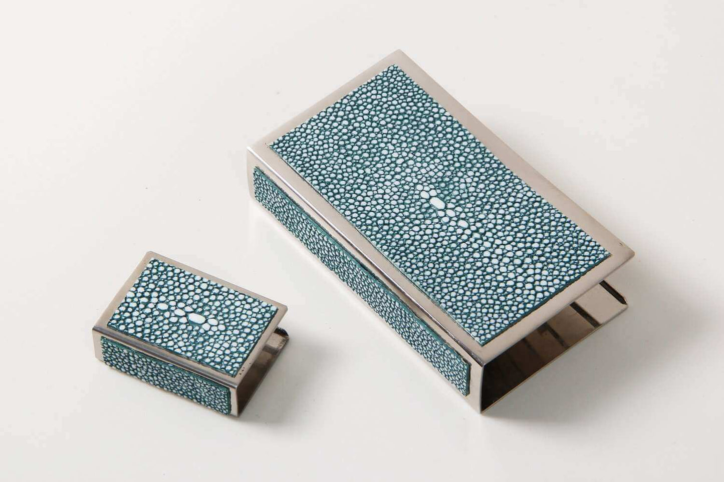 Matchbox Holders in Teal Shagreen