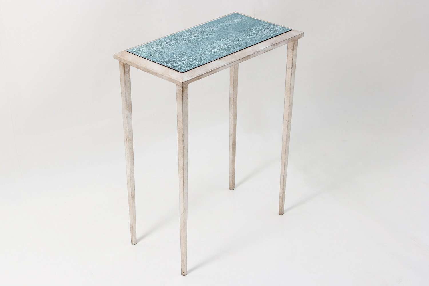 lamp table Narrow side table Teal shagreen lamp table