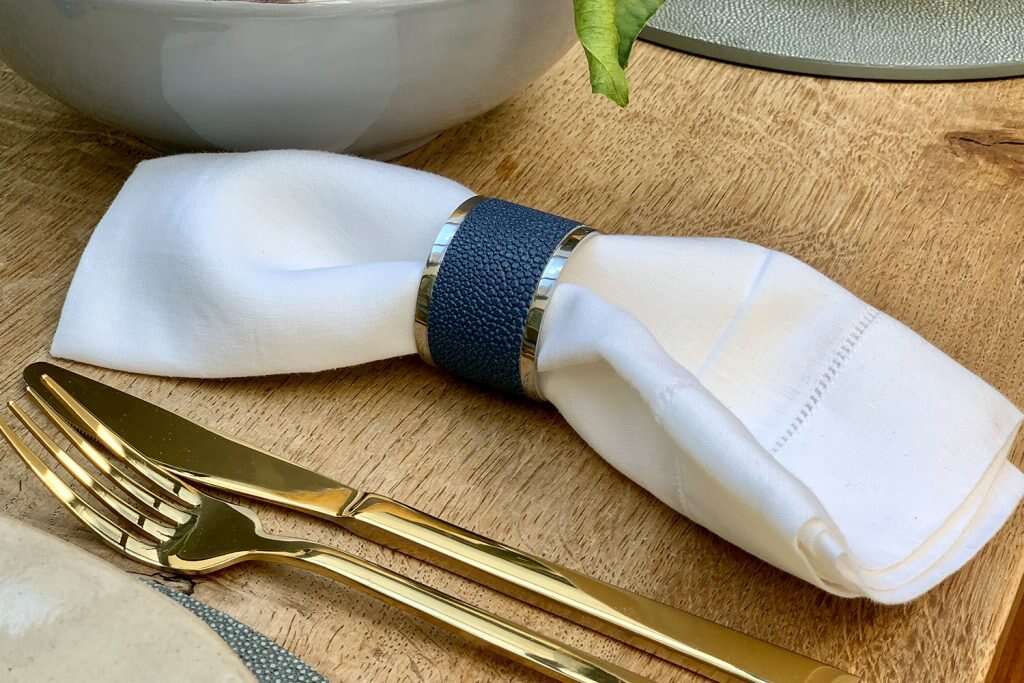 Napkin Rings in Nile Blue Shagreen