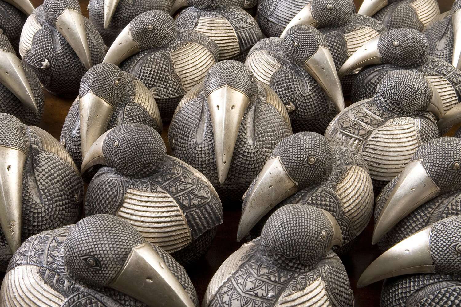 Silver sculpture Cambodian pelican bird sculpture