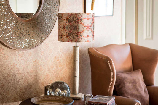 Diss Column Table Lamp in Silver Silk