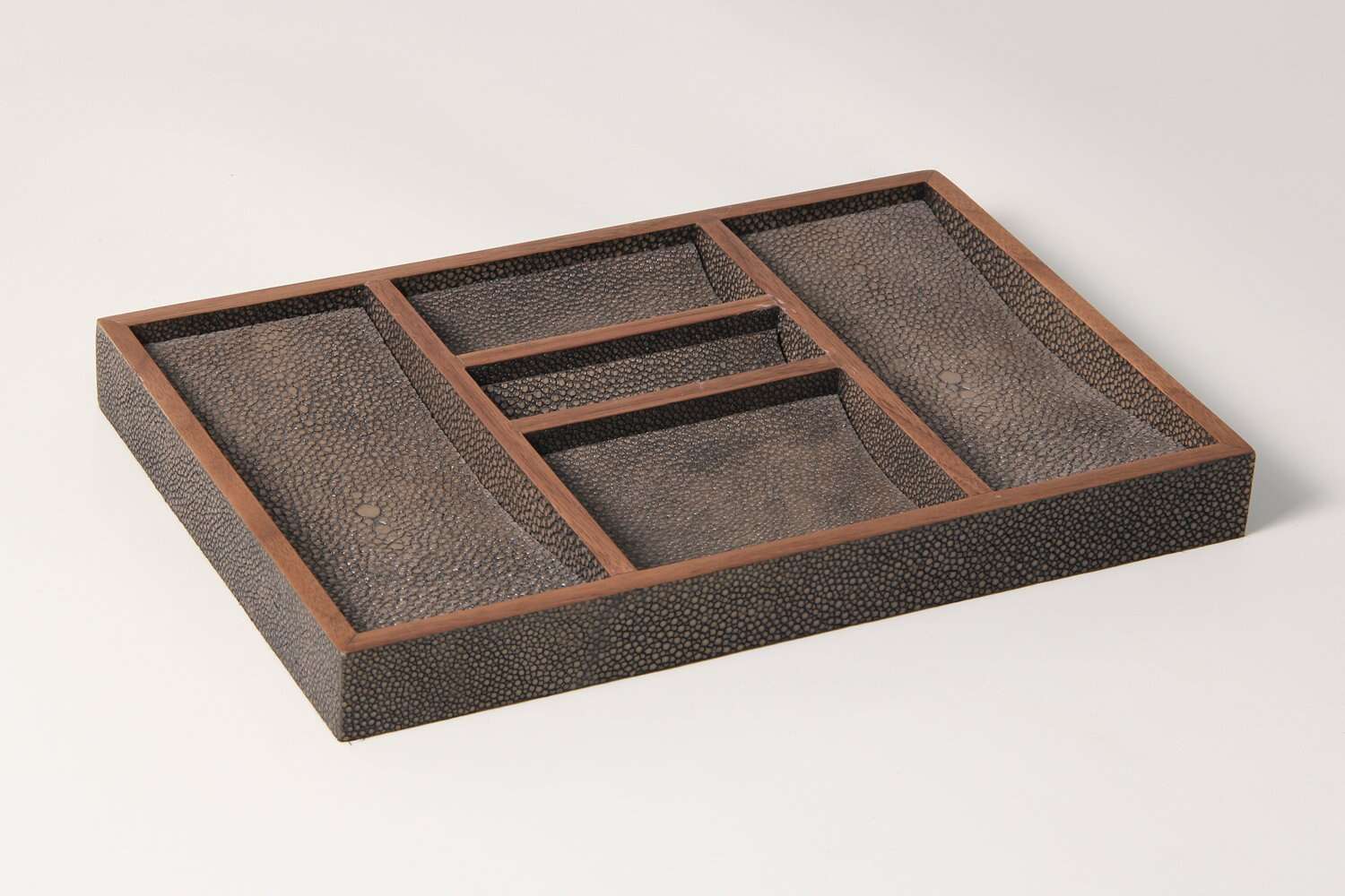 Valet tray Desk tidy brown shagreen Gift present for him