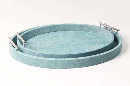 Oval Serving Trays in Teal Shagreen