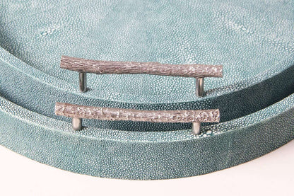 Oval Serving Trays in Teal Shagreen
