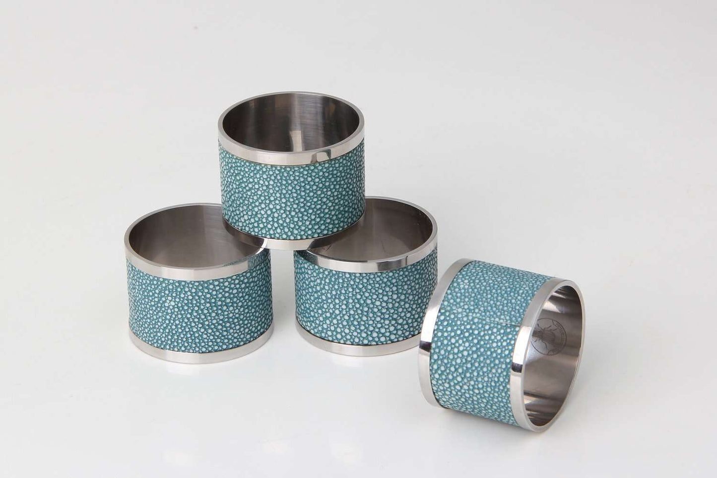 Napkin Rings in Teal Shagreen