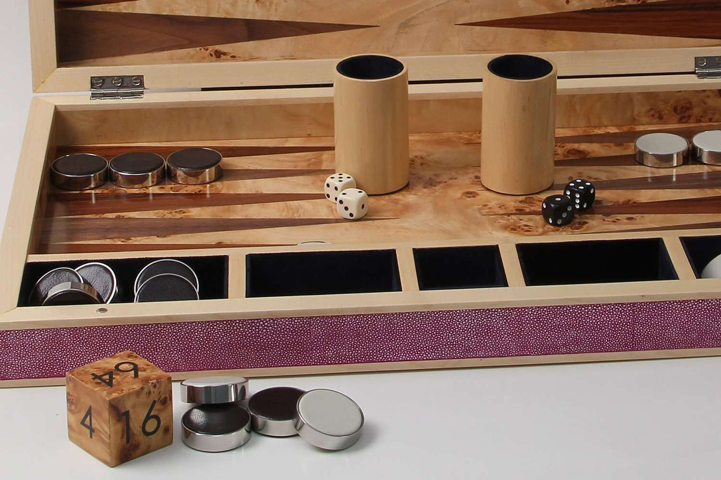 Wooden Backgammon Set in Pink shagreen