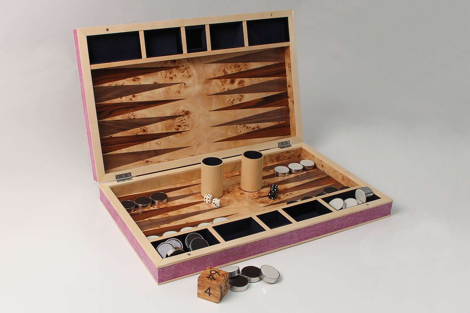 wooden Bacgammon set Pink shagreen backgammon set