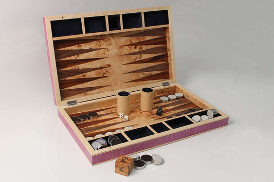 wooden Bacgammon set Pink shagreen backgammon set